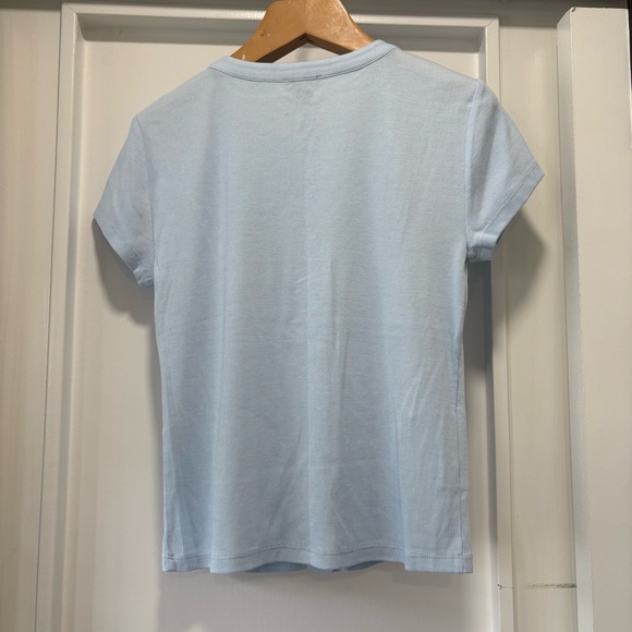 Ann Taylor Light Blue Rib Knit Button-Up T-Shirt Top Size Medium - Picture 6 of 7